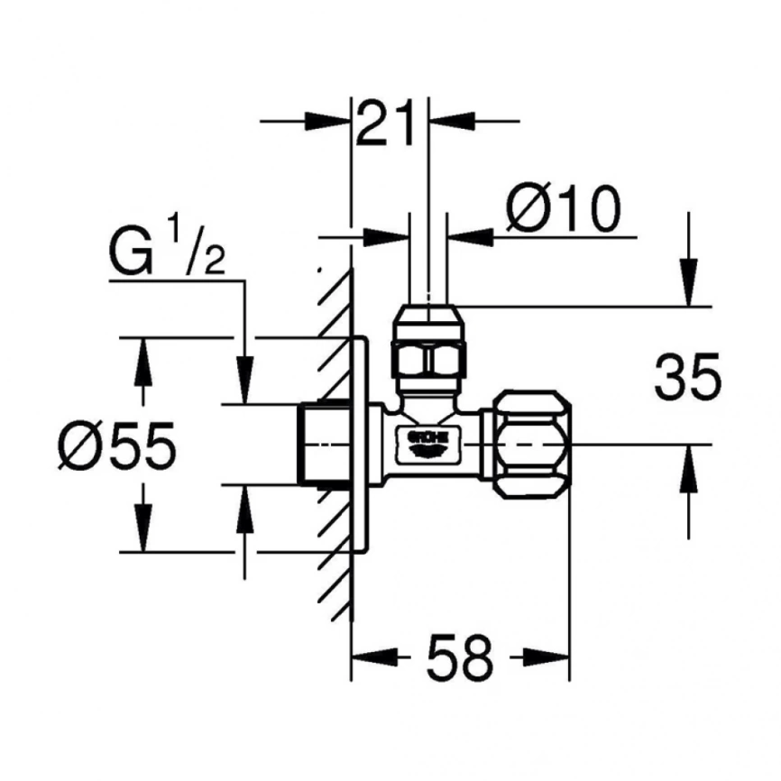 Вентиль угловой Grohe 22017000 1/2 x 3/8 для подключения смесителей - схема