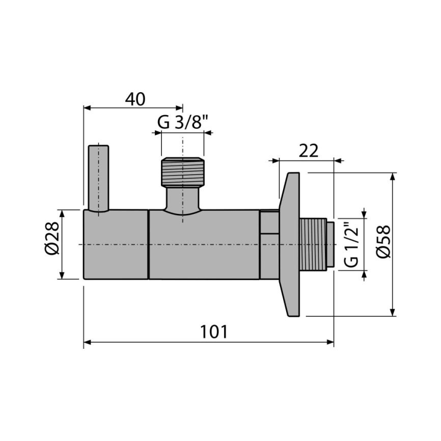 Вентиль угловой запорный Alcaplast ARV001 1/2x3/8 для подключения смесителей - схема