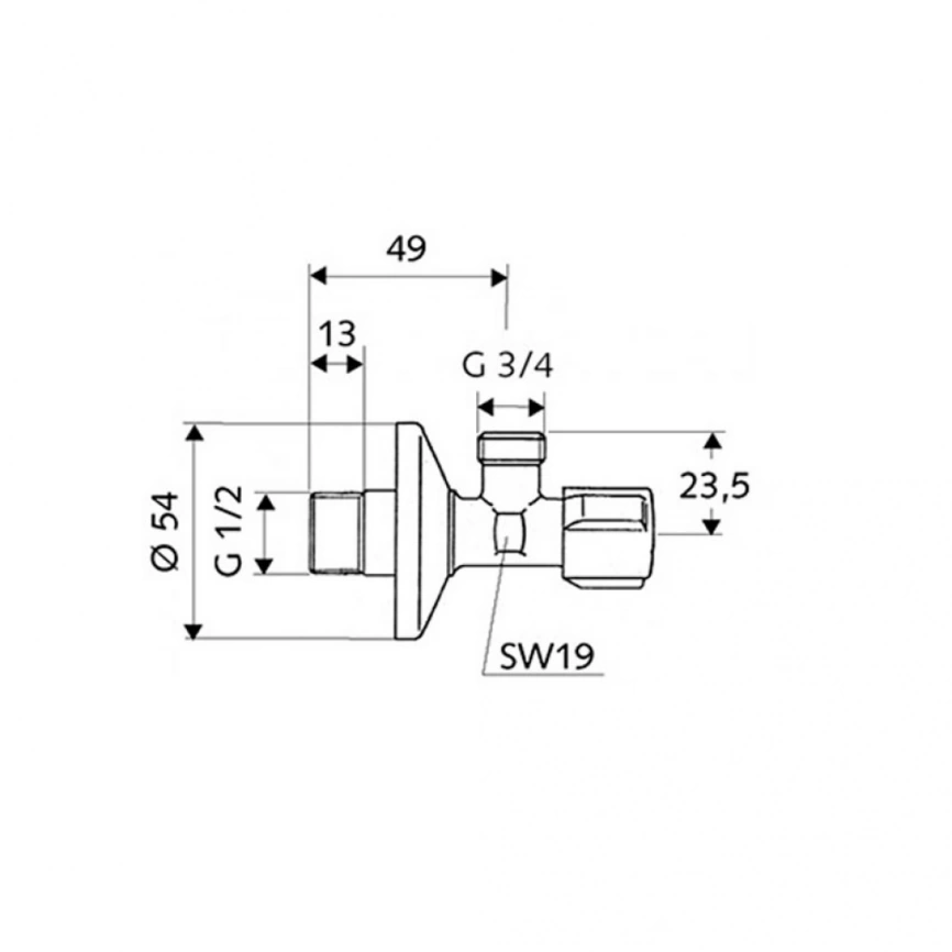 Вентиль угловой Schell Comfort 33000699 1/2 x 3/4 для подключения стиральной машины - схема