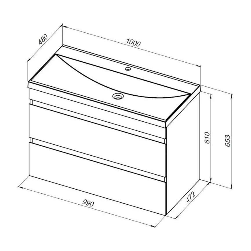Тумба с раковиной подвесная Aquanet Нота New 100 дуб веллингтон табак - схема тумбы