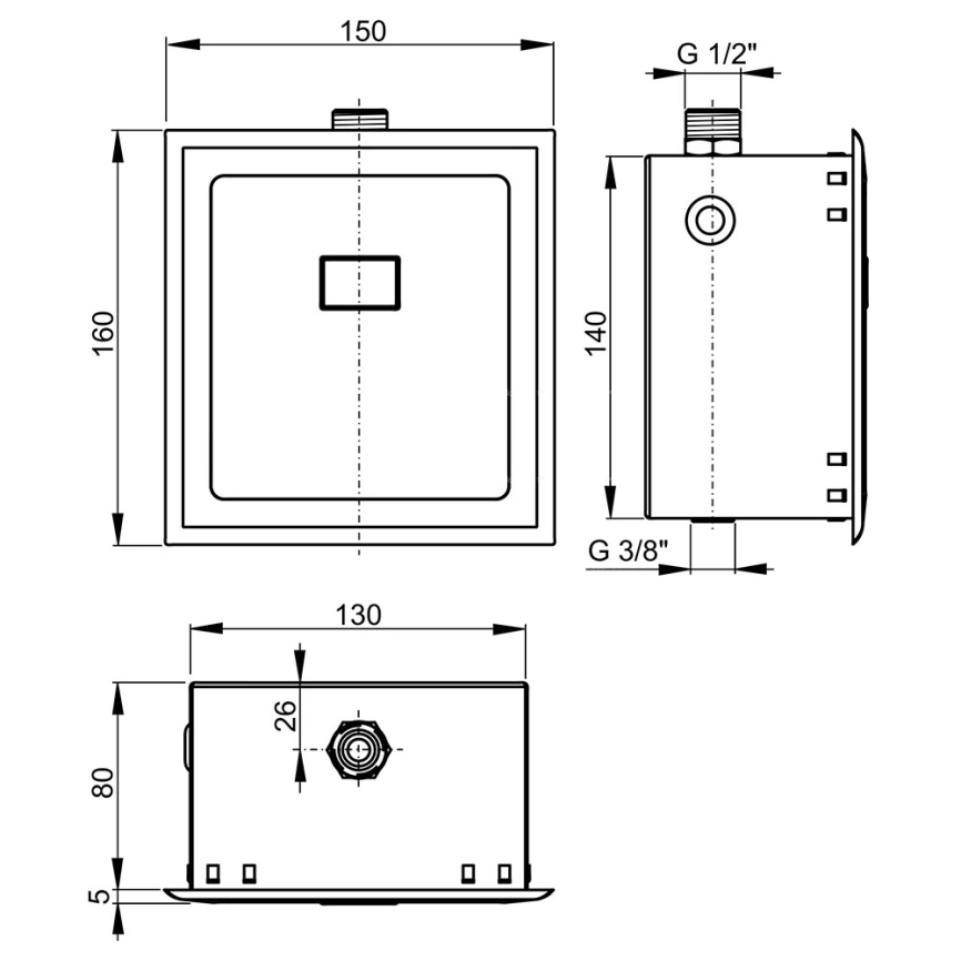 Смывное устройство Alcaplast ASP4 сенсорное для писсуара встраиваемое - схема