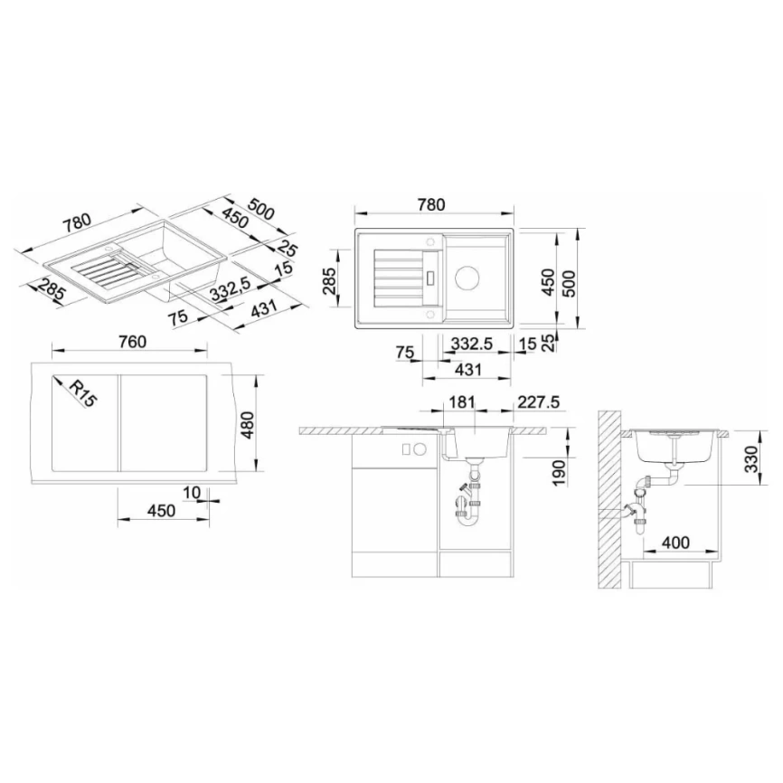 Мойка кухонная Blanco Zia 45 S 514732 антрацит - схема 2