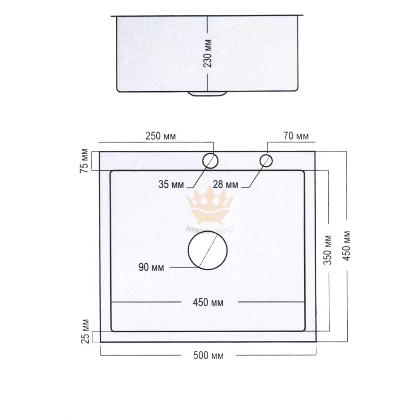 Мойка кухонная Avina HM 50x45 из нержавеющей стали врезная, чёрная - схема
