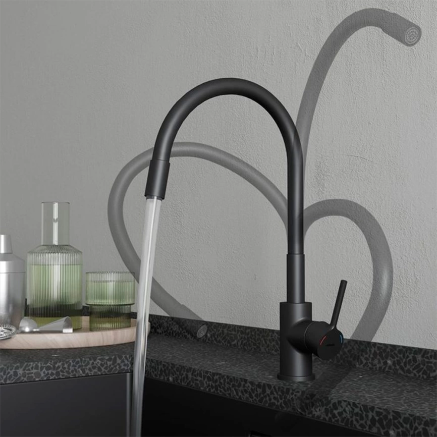 Смеситель для кухни Milardo Meal M01BL0FM05 с гибким изливом, черный - фото 2