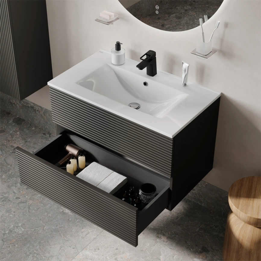 Тумба с раковиной подвесная Iddis Bild 80 BIL80G0i95K серая темная - фото 4