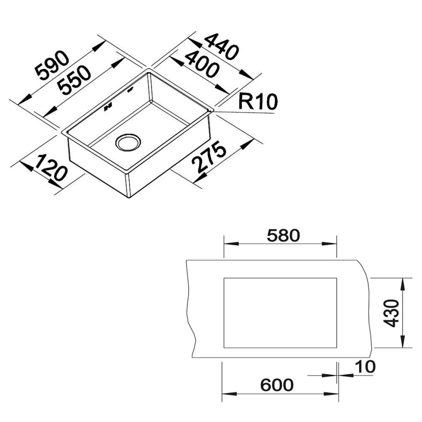 Мойка кухонная из нержавеющей стали Blanco Claron 550-IF 521578 - схема