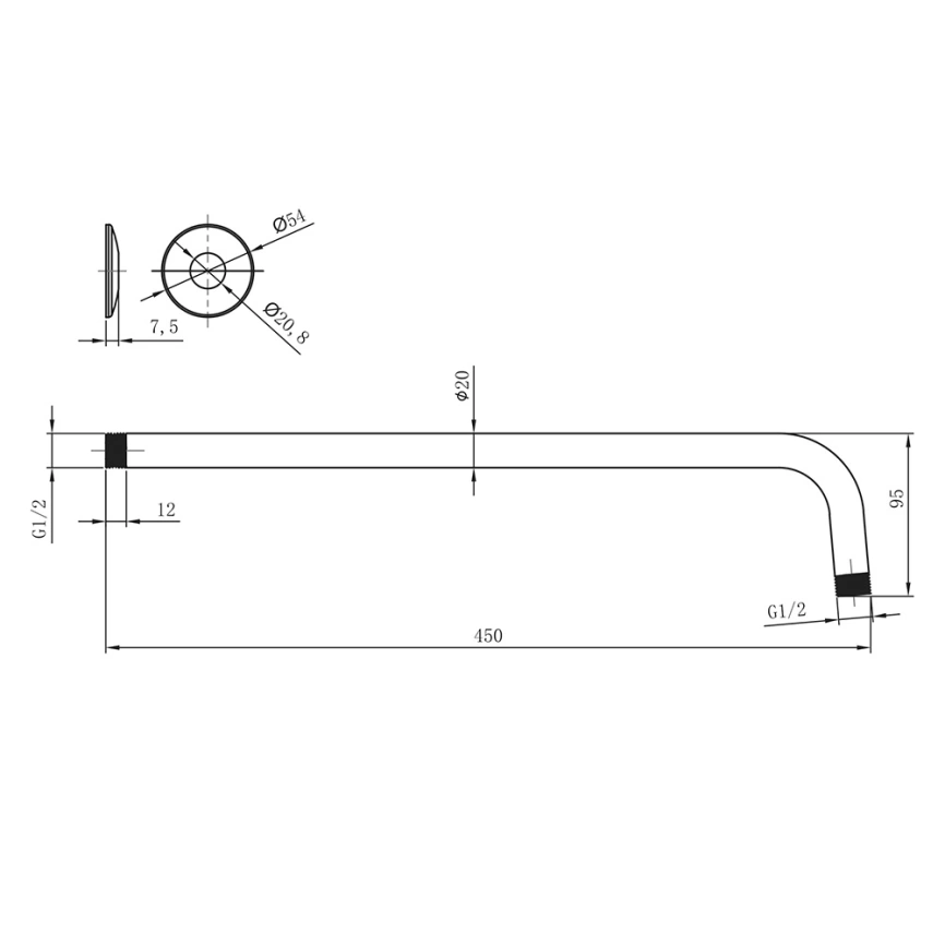 Кронштейн для верхнего душа Lemark LM8030C, хром - схема