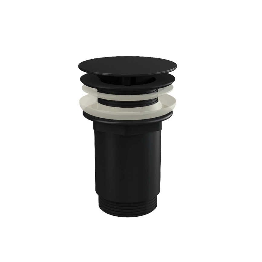 Донный клапан для раковины Alcaplast A396BLACK, без перелива с большой заглушкой, черный матовый