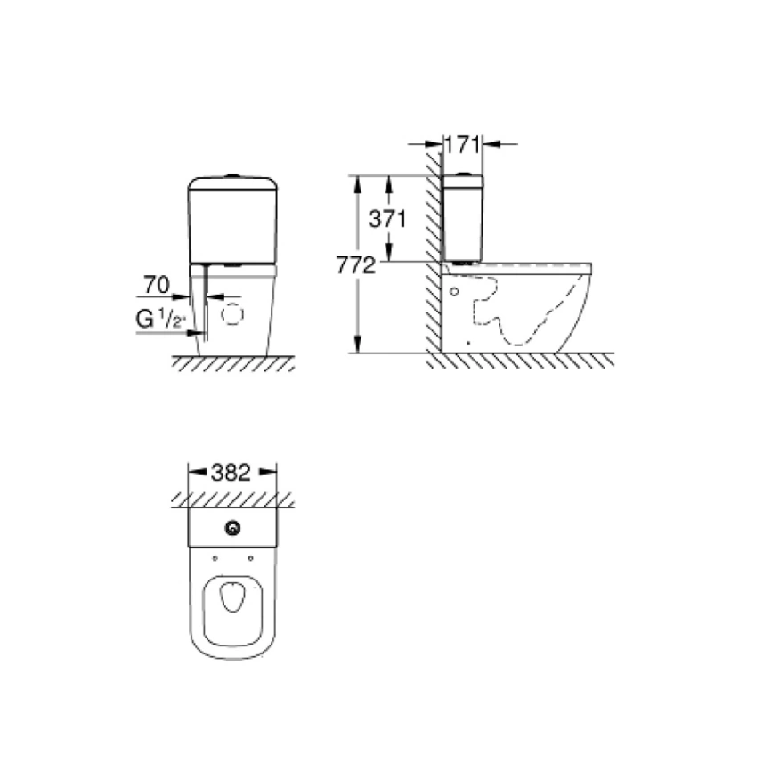Бачок для унитаза Grohe Euro Ceramic 39332000 подводка снизу - схема