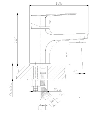 Смеситель для умывальника Rossinka S35-15 с гигиеническим душем - схема