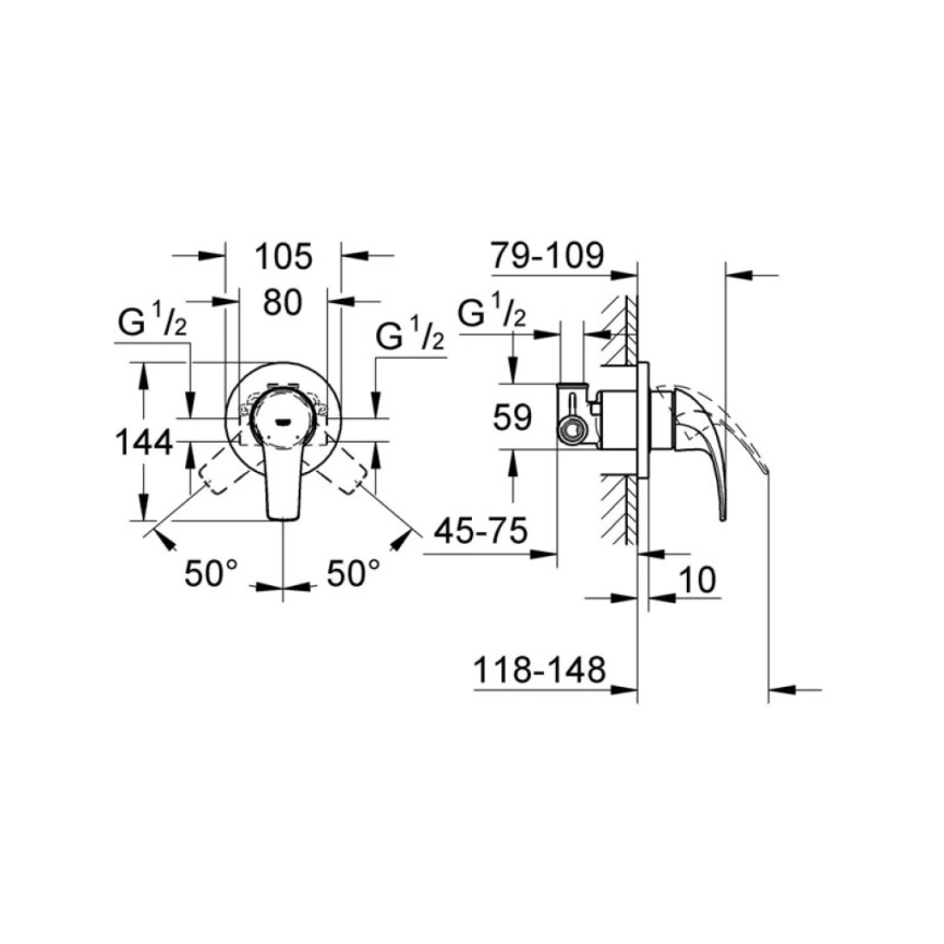 Смеситель для душа Grohe BauCurve 29044000, встраиваемый - схема
