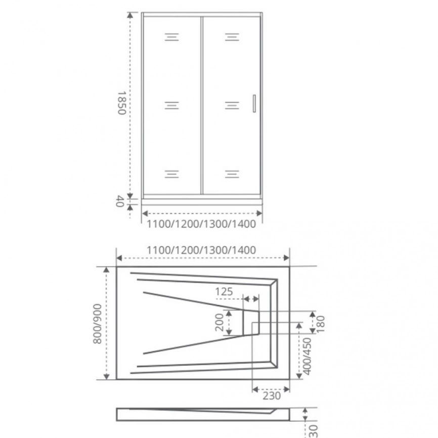 Душевая дверь в нишу Bas Infinity WTW-110-C-CH 110x185, раздвижная - схема