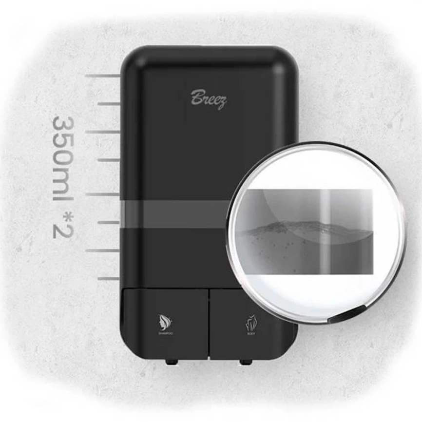 Диспенсер для жидкого мыла и шампуня Breez Elegance S-8186 двойной черный - фото 4