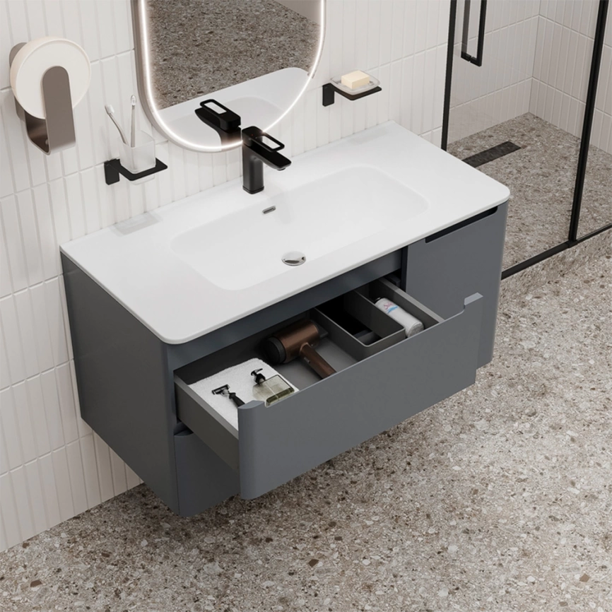 Тумба с раковиной подвесная Iddis Edifice 100 EDI10D0i95K серая темная - фото 5