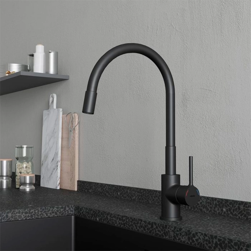 Смеситель для кухни Milardo Meal M01BL0FM05 с гибким изливом, черный - фото 1