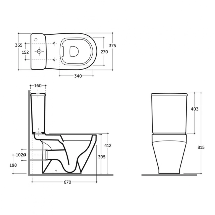 Унитаз компакт Керамин Бари R Slim безободковый с сиденьем - схема