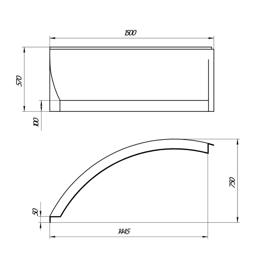 Экран под ванну фронтальный 1Marka Piccolo 150x75 R, правый белый - схема