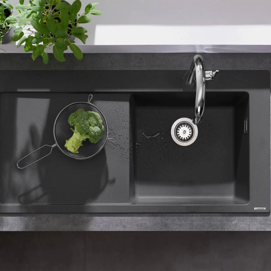 Мойка кухонная из искусственного камня Hansgrohe S51, 43314170 черный графит - фото 1