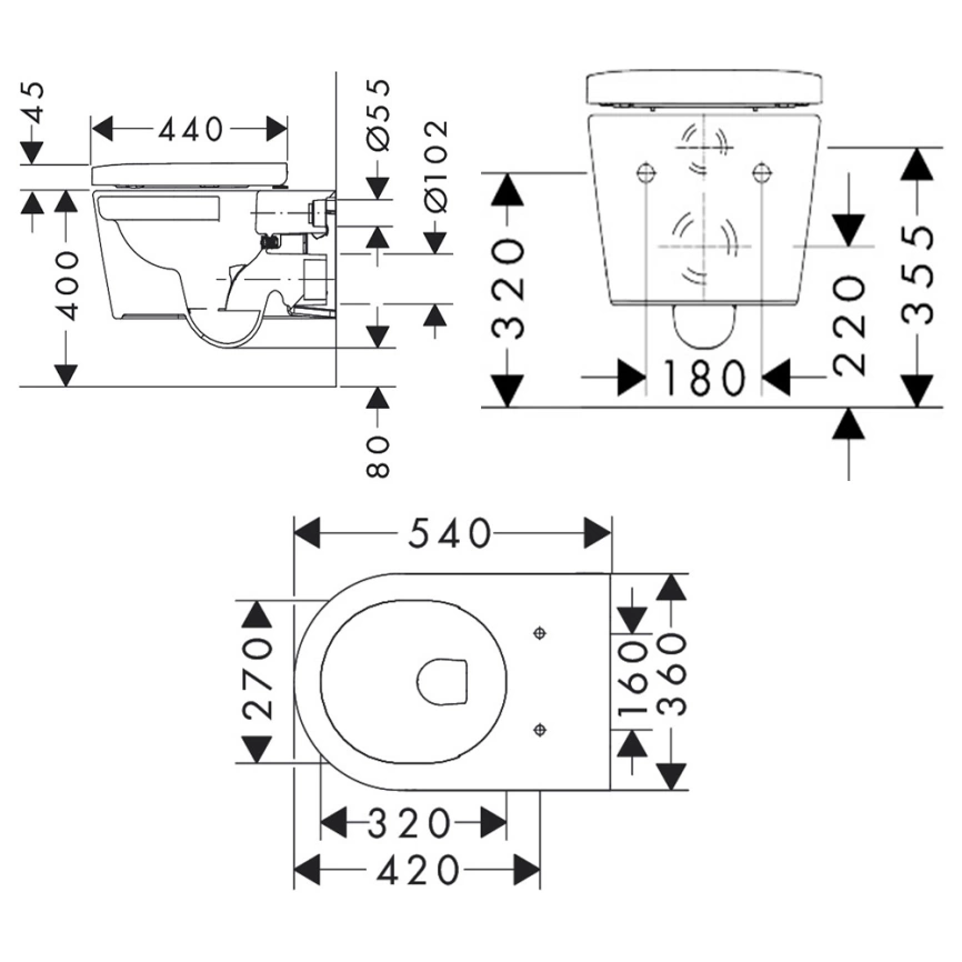 Унитаз подвесной Hansgrohe EluPura S 60193450 с сиденьем - схема