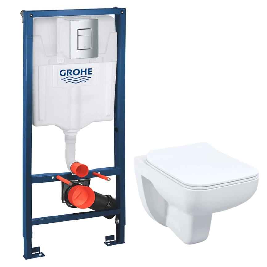Комплект инсталляции Grohe Rapid SL 38772001 c кнопкой хром и подвесным унитазом Iddis Vibe VIBRDSEi25 с сиденьем