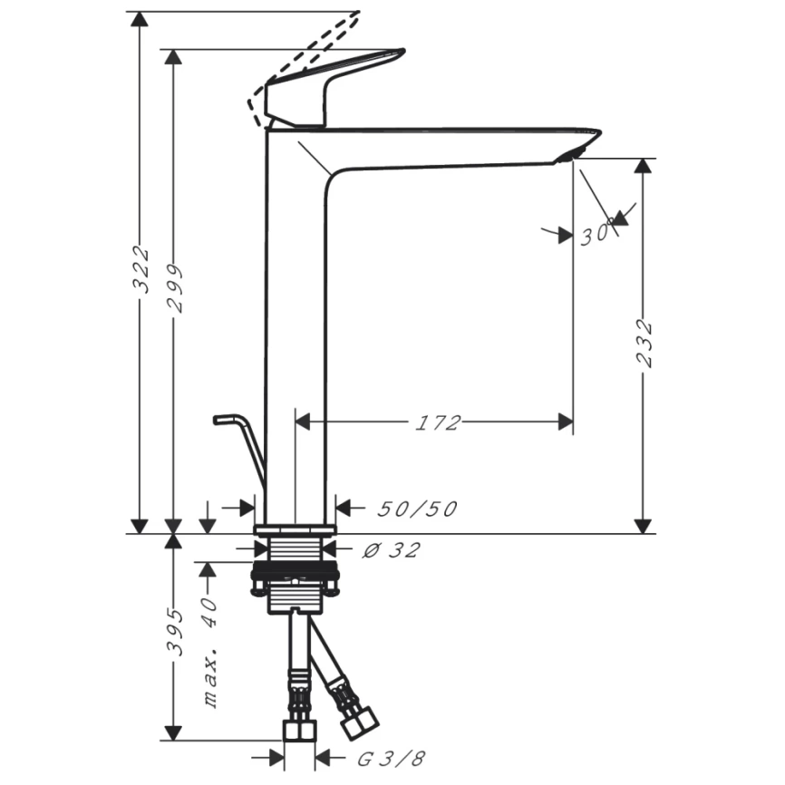 Смеситель для раковины Hansgrohe Logis 71257000, хром - схема