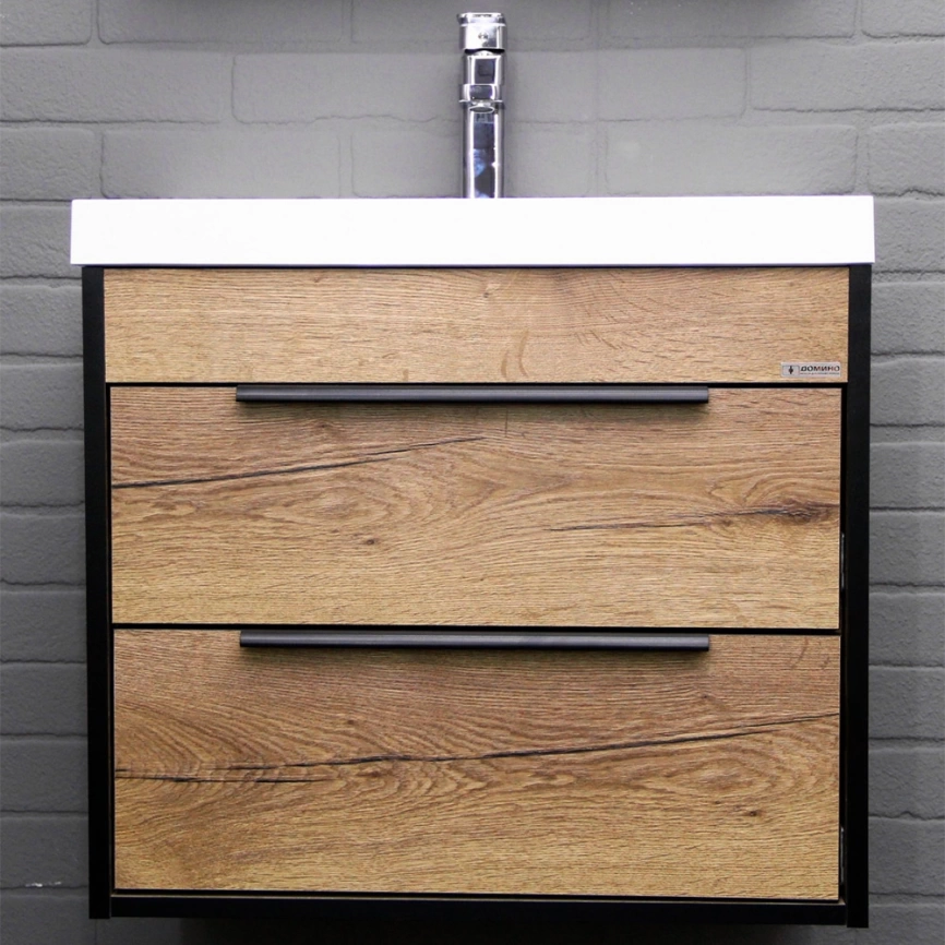 Тумба с раковиной подвесная Домино Alfa B2 60 дуб галифакс табак - фото 5