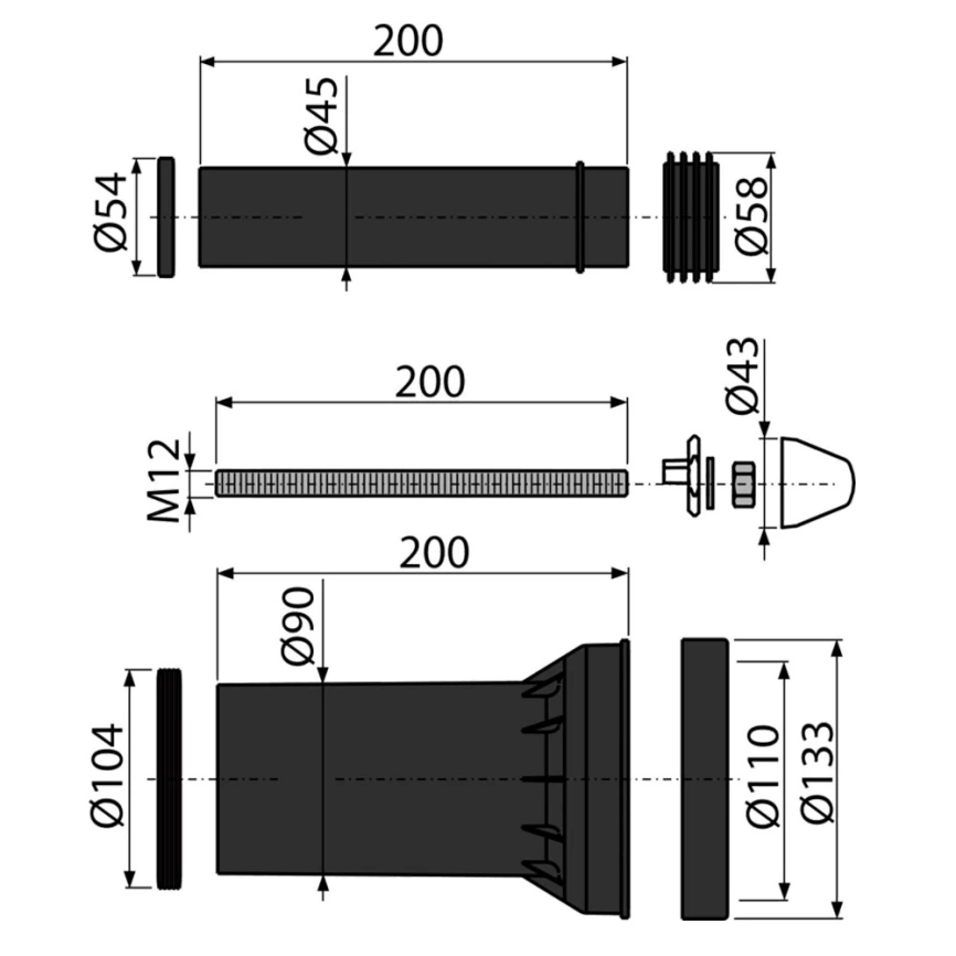 Патрубки для унитаза Alcaplast M900 - схема
