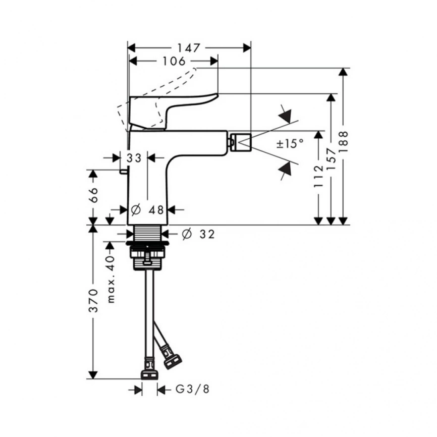 Смеситель для биде Hansgrohe Metris 31280000 со сливным гарнитуром - схема