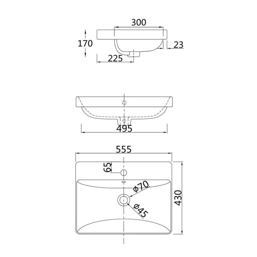 Раковина на столешницу SSWW CL3323, встраиваемая - схема