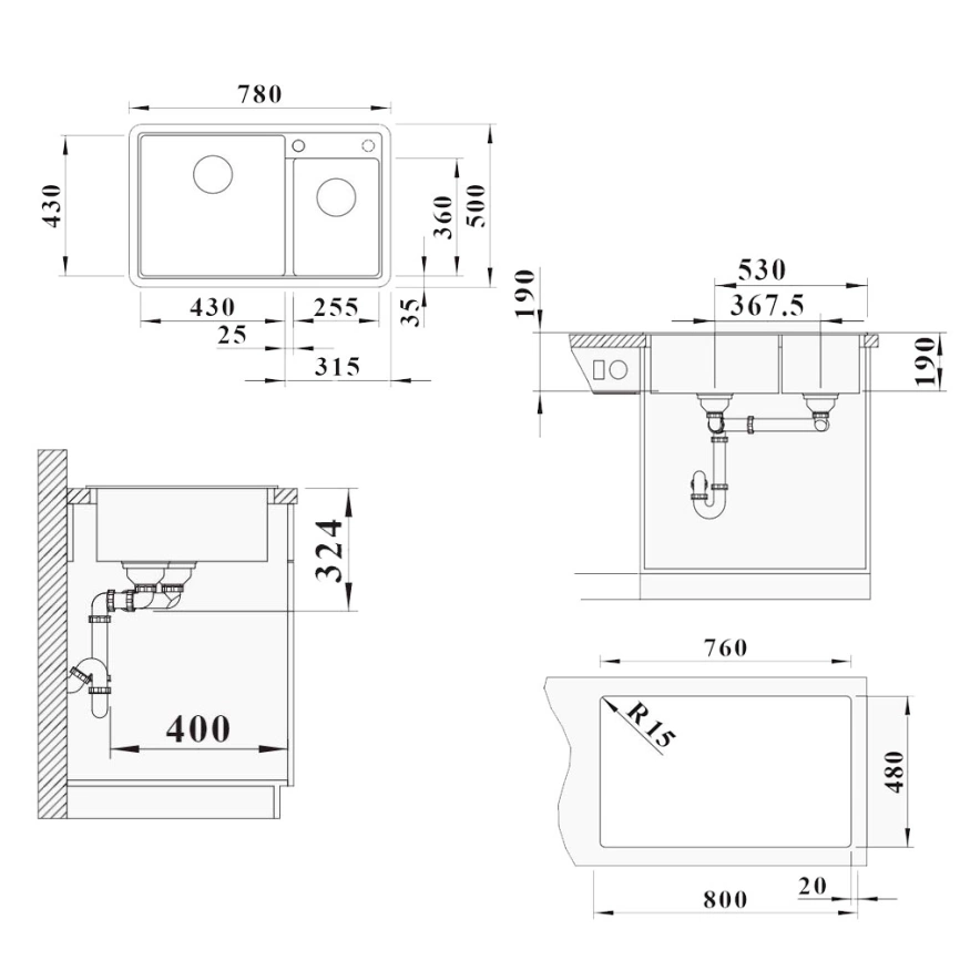 Мойка кухонная Blanco Legra 8, 527089 мягкий белый - схема