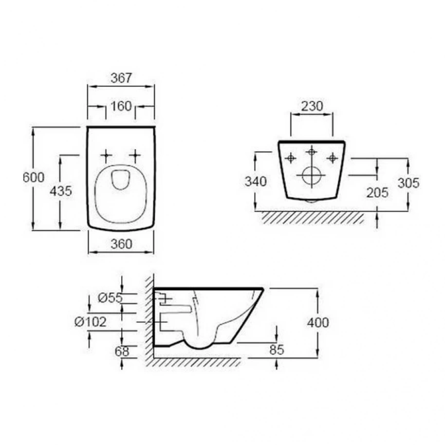 Унитаз подвесной Jacob Delafon Escale E1306-00 с сиденьем схема