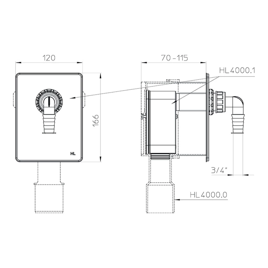 Наружная часть сифона для стиральной или посудомоечной машины HL 4000.1 - схема