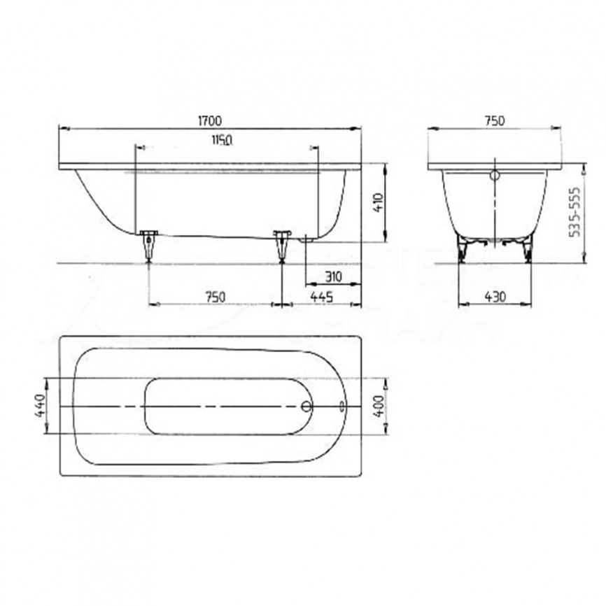 Ванна стальная Kaldewei Advantage Saniform Plus 373-1, 170x75 с ножками - схема