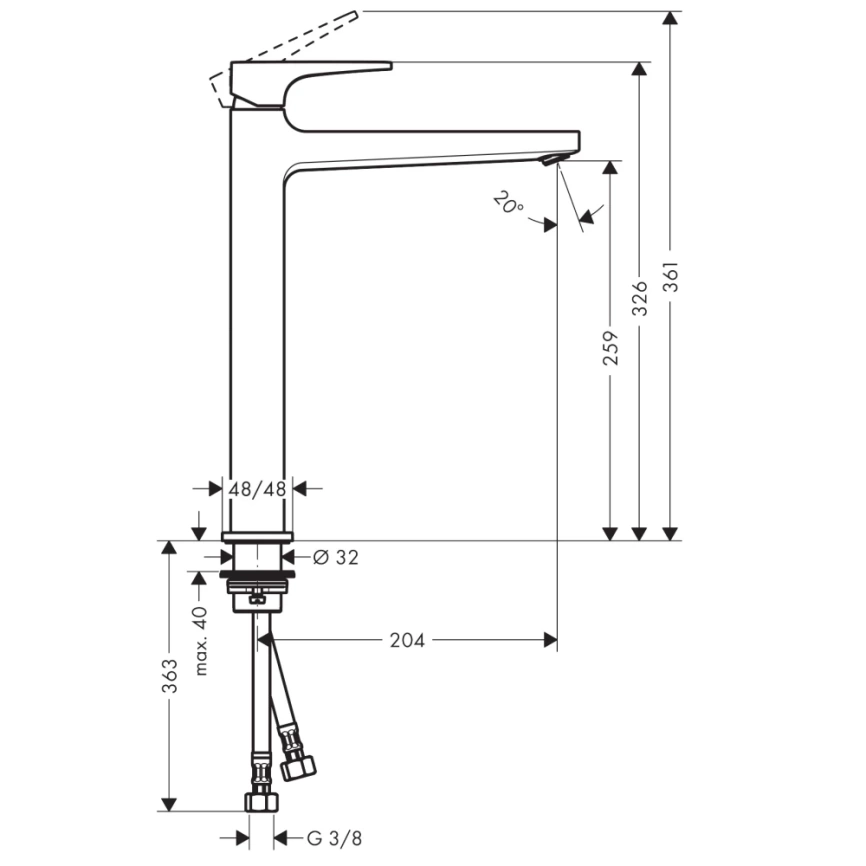 Смеситель для раковины Hansgrohe Metropol 32512670, черный - схема