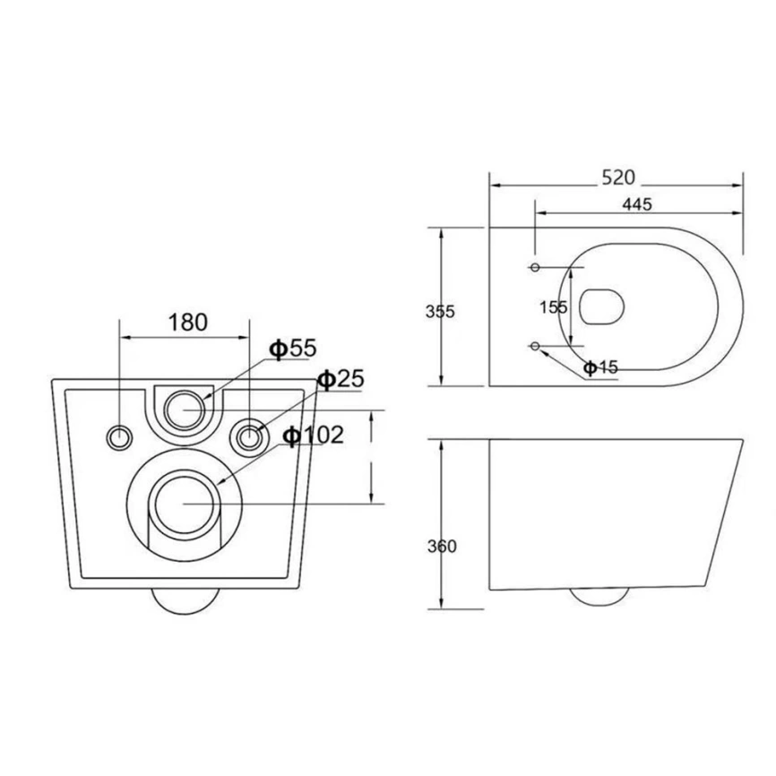 Унитаз подвесной Cetus Cetus Petra 3315 безободковый с сиденьем - схема