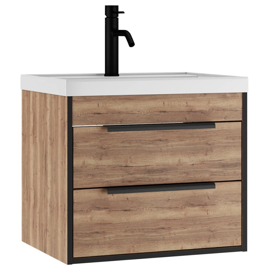 Тумба с раковиной подвесная Домино Alfa B2 60 дуб галифакс табак