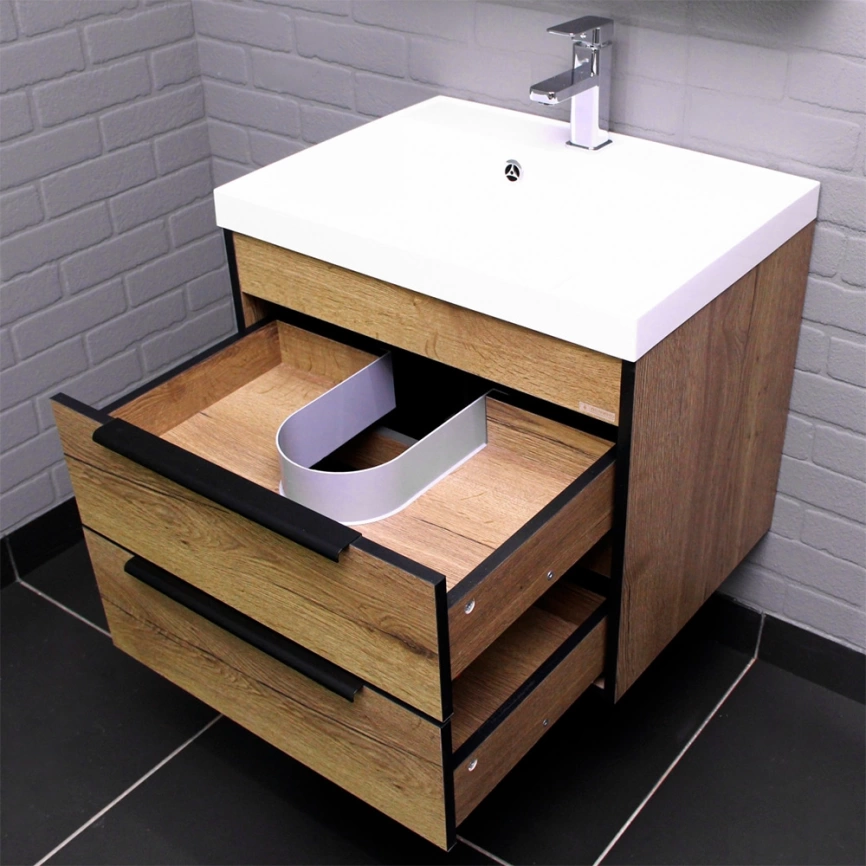 Тумба с раковиной подвесная Домино Alfa B2 60 дуб галифакс табак - фото 6