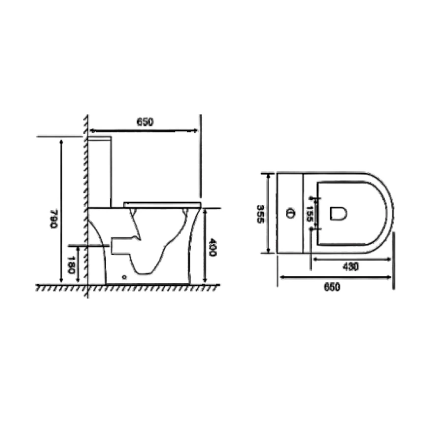 Унитаз компакт Gromix GM-6217 безободковый с сиденьем - схема