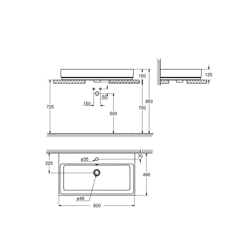 Раковина Grohe Cube Ceramic80 см 3947600H накладная - схема