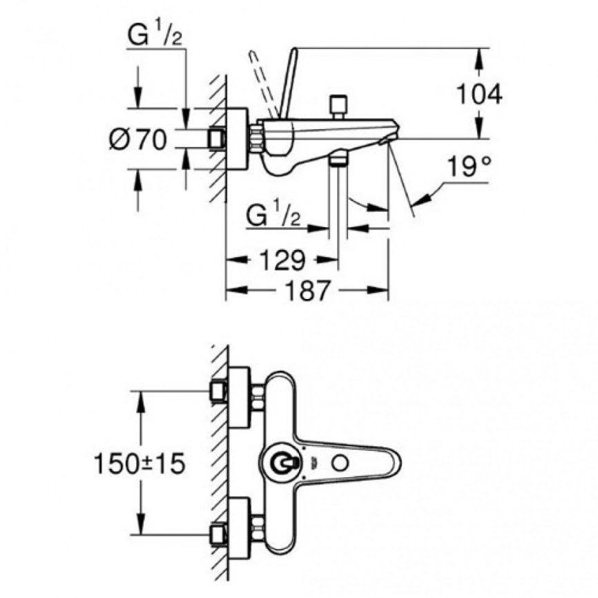 Смеситель для ванны Grohe Eurodisc Joy 23431000 - схема