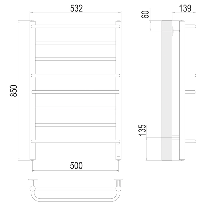 Полотенцесушитель электрический Beste Euro П8 500x850, хром - схема