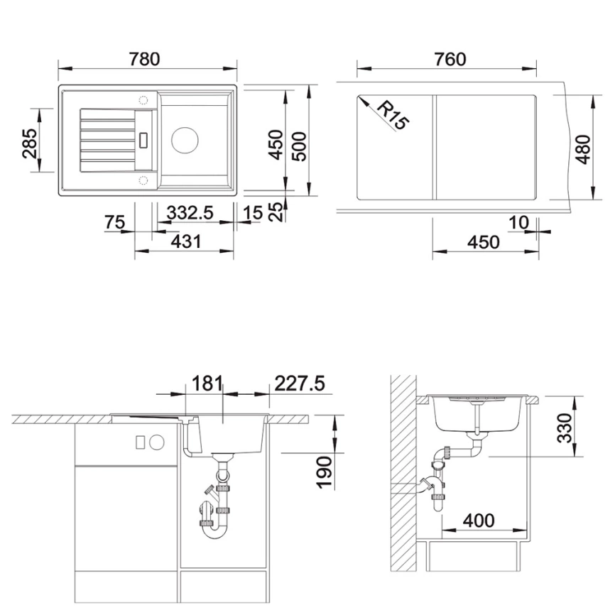 Мойка кухонная Blanco Zia 45 S 514726 белый - схема 1