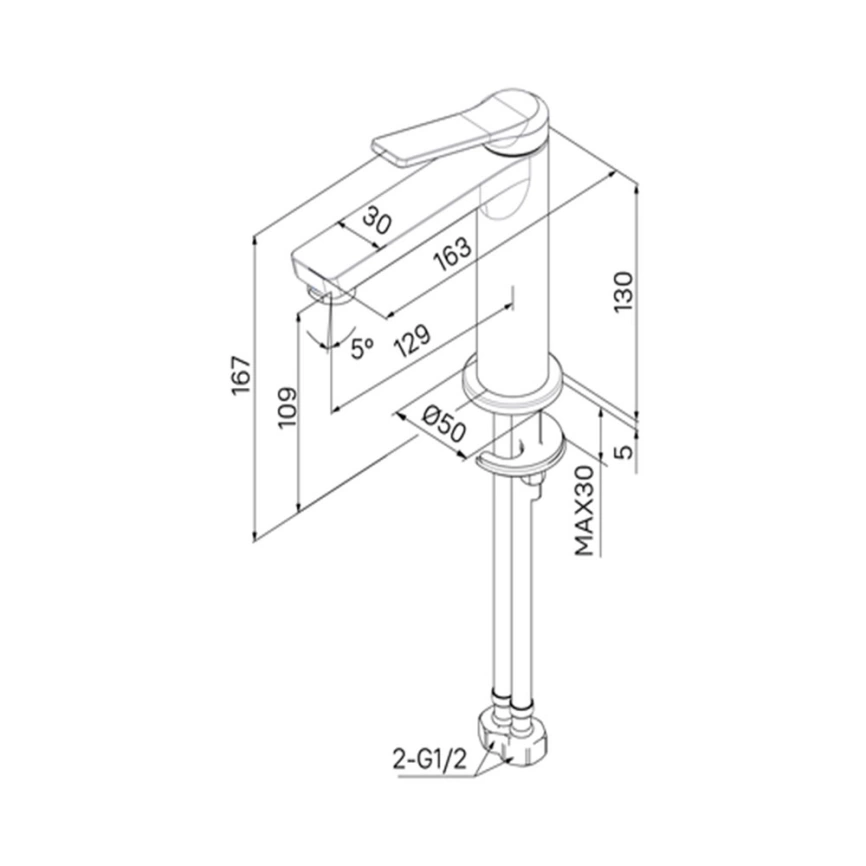 Смеситель для раковины Iddis Parker PARSB00i01, хром - схема
