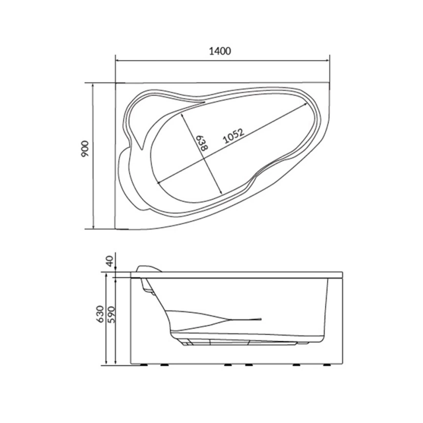 Ванна акриловая Marka One Lil 140x90 L, асимметричная с каркасом, левая - схема