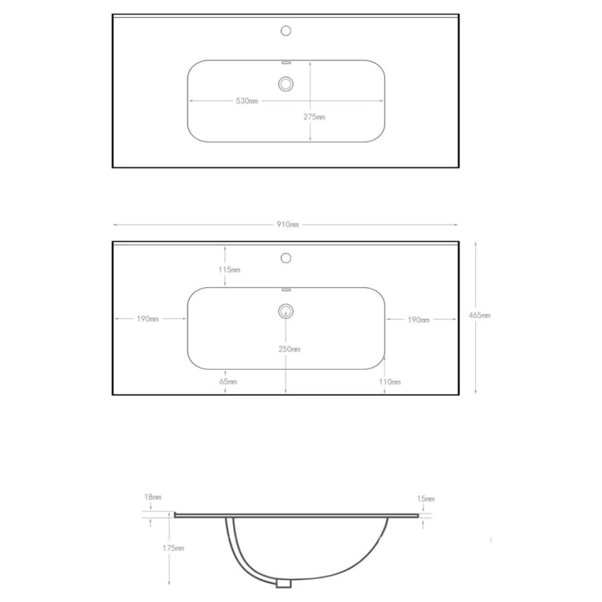 Тумба с раковиной подвесная Aquanet Джейн 90 белая - схема раковины
