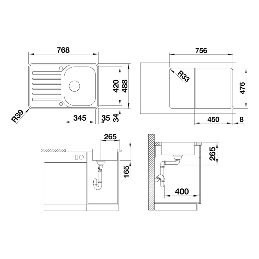Мойка кухонная Blanco Lantos 45 S-IF Compact 519059 - схема