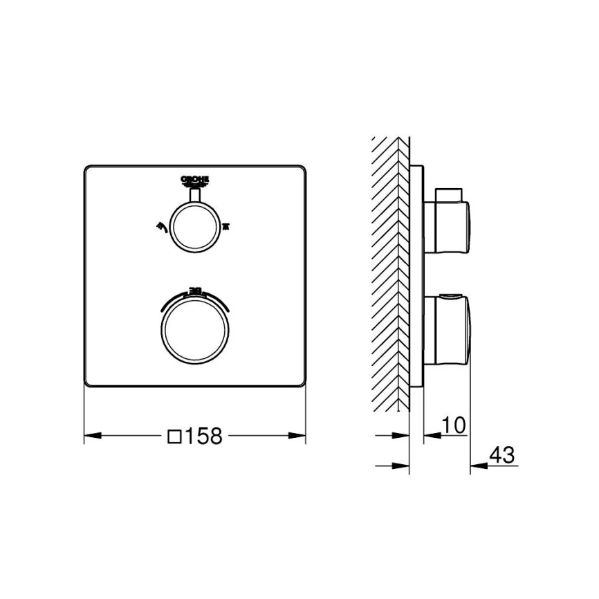 Внешняя часть смесителя для душа Grohe Grohtherm 1022092430 черный - схема