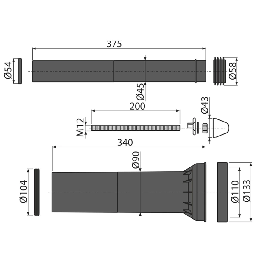 Патрубки для унитаза Alcaplast M902 удлиненные - схема