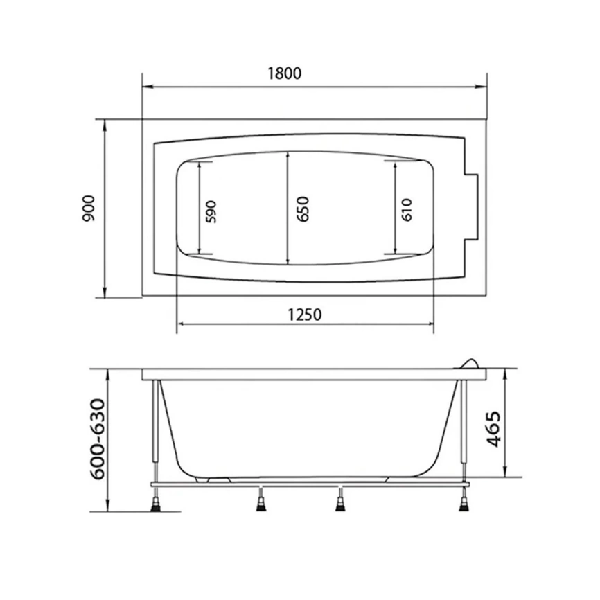 Ванна акриловая Marka One Aelita 180x90 с каркасом - схема