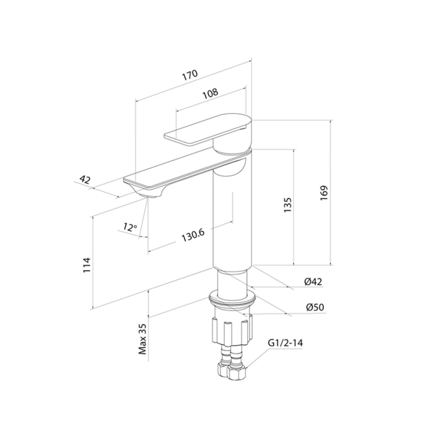 Смеситель для раковины Milardo Maze MAZBL00M01, черный - схема
